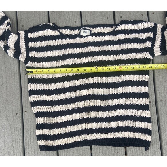 I Love H81 Black Cream Chunky Rib Knit Striped Pullover Sweater Women’s L - Picture 7 of 12